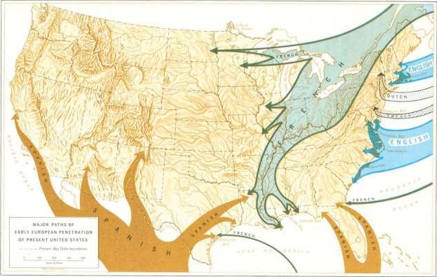 Figure 4.3 European Influence in the Colonial United States Source: Map courtesy of the National Park Service,http://www.nps.gov/history/history/online_books/explorers/images/map1.jpg.