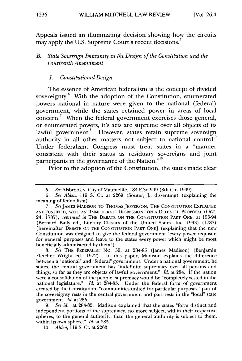 1236 William WILLIAM Mitchell Law MITCHELL Review, Vol. 26, LAW Iss. 4 [2000], REVIEW Art. 12 [Vol. 26:4 Appeals issued an illuminating decision showing how the circuits may apply the U.S.
