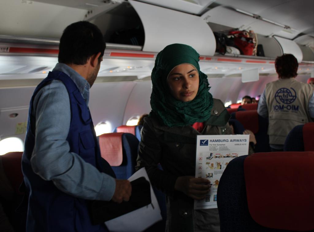 On 11 September, 107 Syrian refugees travelled on an IOM-chartered flight from Beirut to Hannover. IOM 2013.