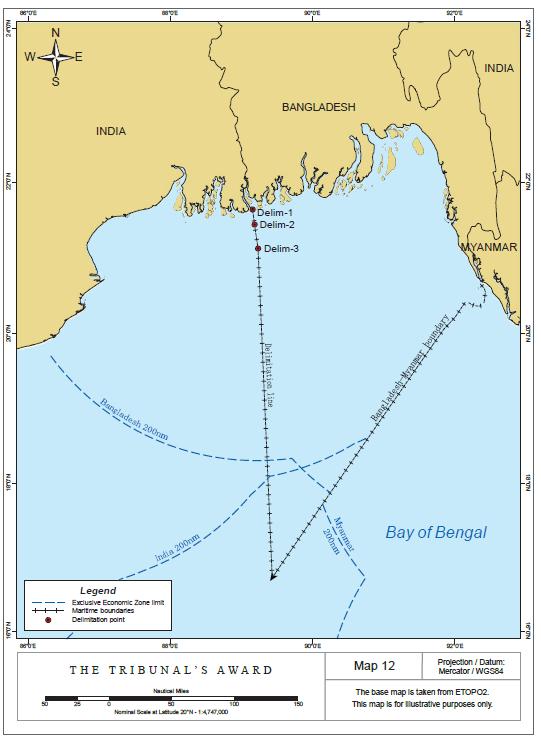 Figure 9. Comparison of the Tribunal s Boundary to the Boundary Produced by the Method Proposed by Bangladesh and Rejected by the Tribunal Source: The Award, p. 163 and 125.