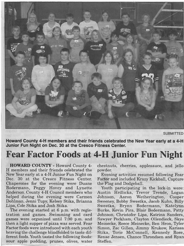Create a Meaningful Book The County 4-H Junior Fun Night was held on December 31 st with the theme Fear Factor.