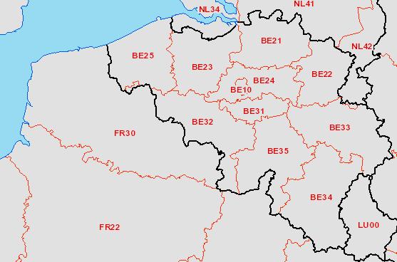 Figure 40: Map at NUTS2 level of selected regions in France and Belgium SOURCE: EUROPEAN FORUM FOR GEOGRAPHY AND STATISTICS, HTTP://WWW.EFGS.