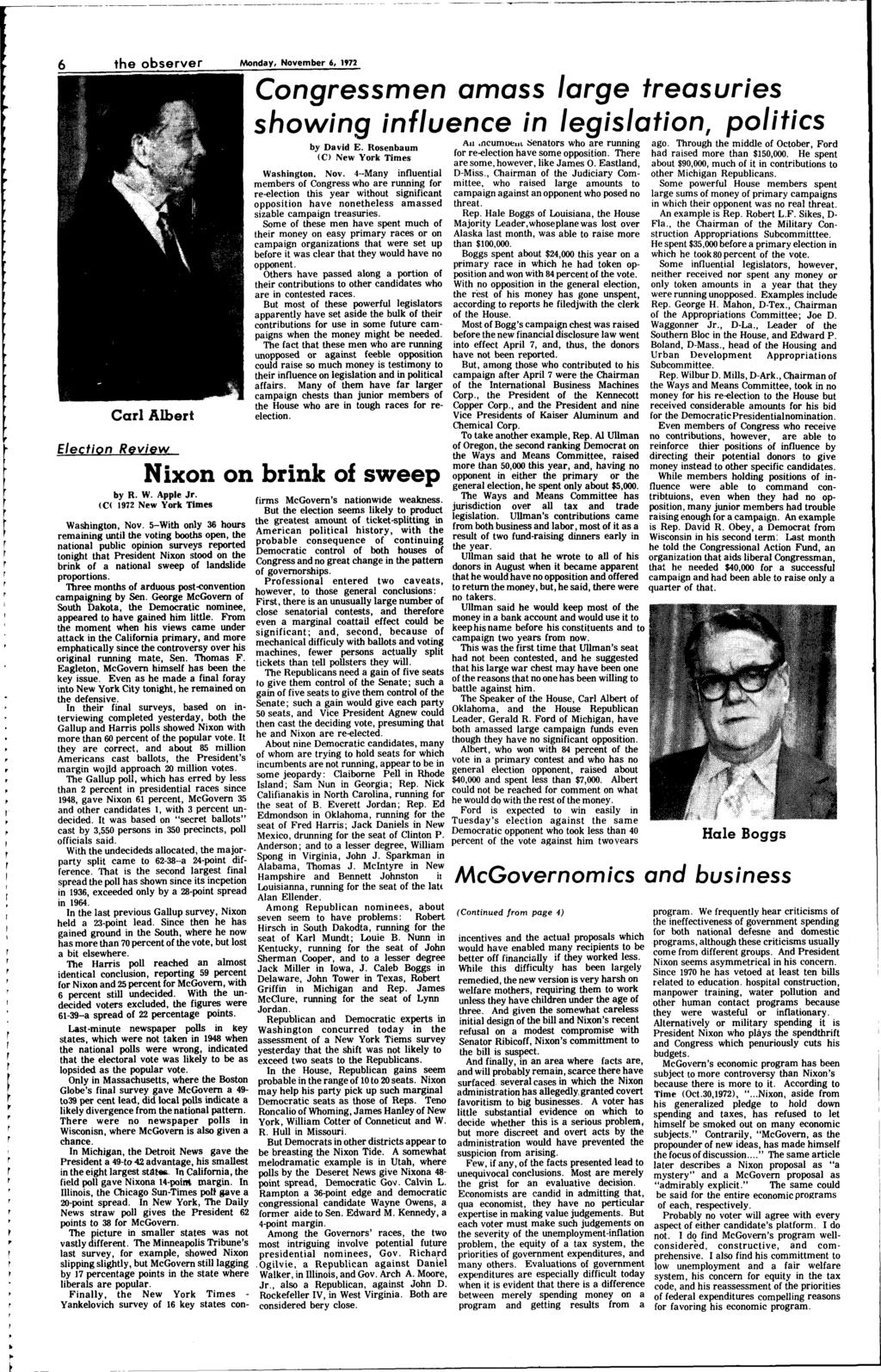 -----~~--- ~ Cal Albet Election Review Novembe 6, 1972 Congessmen amass lage teasuies showing influence in legislation, politics b D "d E R b Au.ncumoeuL Senatos who ae unning ago.