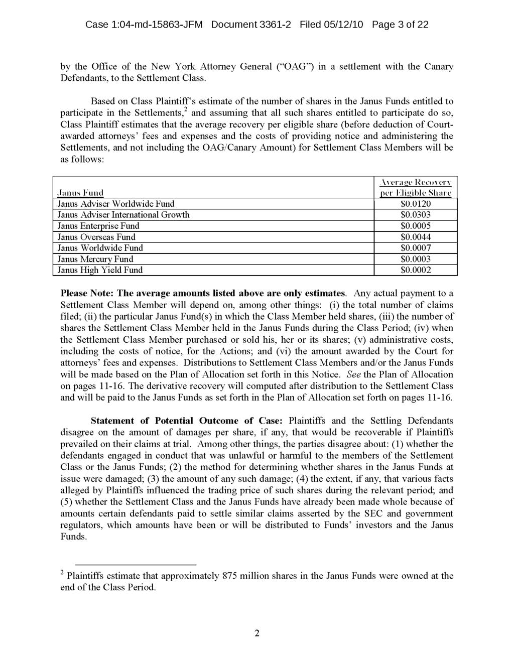 Case 1:04-md-15863-JFM Document 3361-2 Filed 05/12/10 Page 3 of 22 by the Office of the New York Attorney General ("OAG") in a settlement with the Canary Defendants, to the Settlement Class.