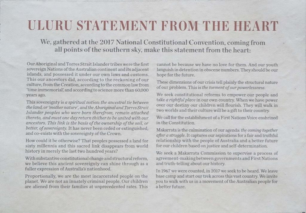 Uluru Statement from the Heart: Information Booklet Information Booklet Melbourne Law School Uluru Statement from the Heart 2 What is the Uluru Statement? 3 What is Proposed?