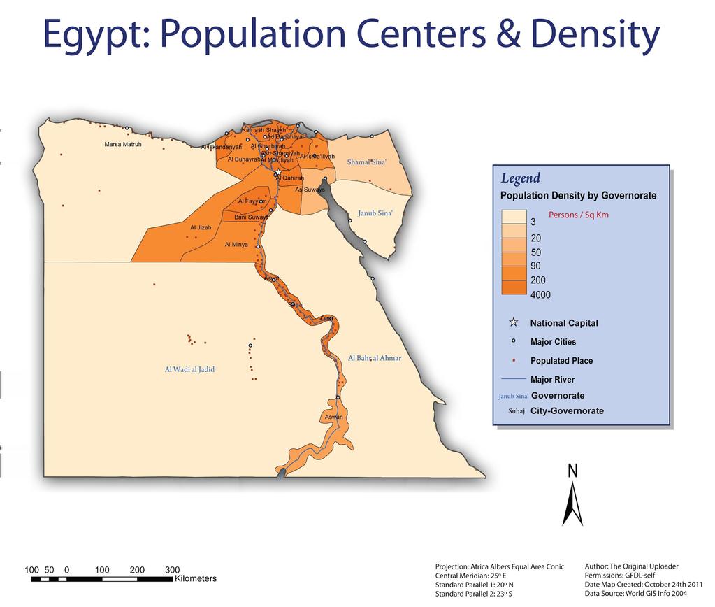 28 Which of the following statements best describes the population density on this map? A. Most people in Egypt live near the coast of the Nile River. B.