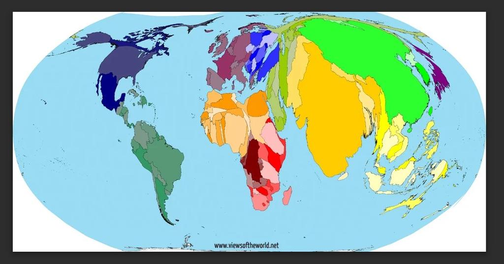 9 What does a population cartogram depict? A. population migration B. population by race C. population, not land area D.