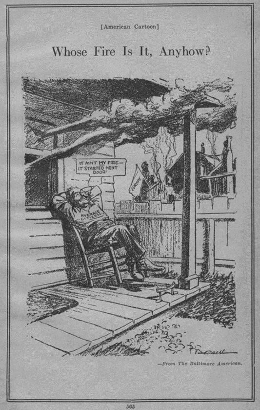 A cartoon about American s attitude towards the war in Europe.