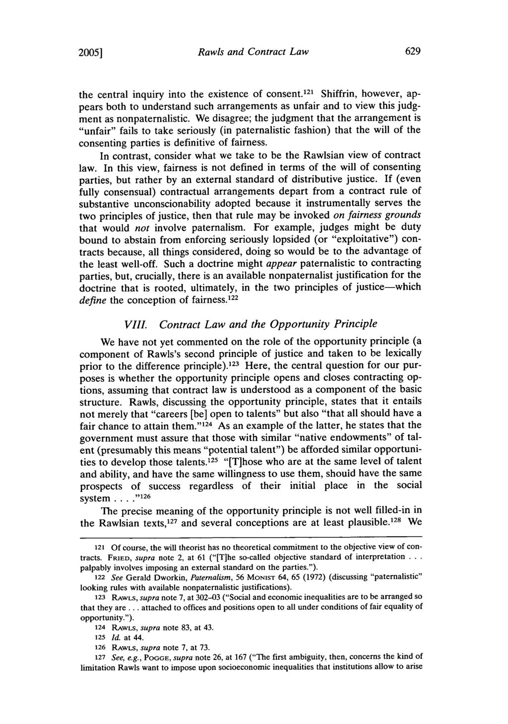 2005] Rawls and Contract Law the central inquiry into the existence of consent.