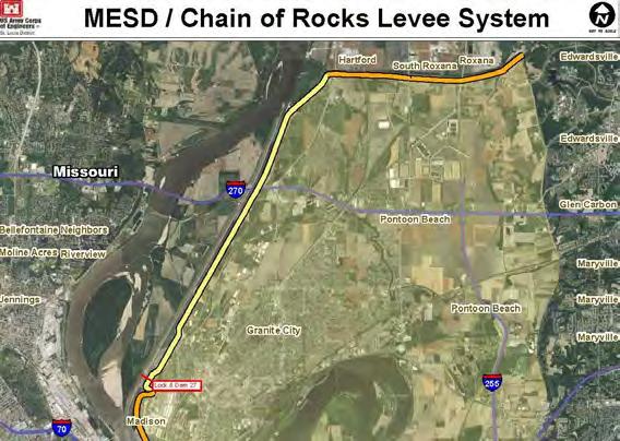 Chain of Rocks Canal Levee Segment Constructed: By USACE during the1950 s under original authorization Level of Protection: The levee is constructed to 54