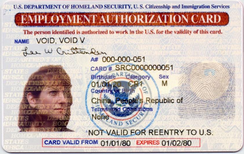 Employment Authorization Document (EAD) This document is commonly known as a work permit and