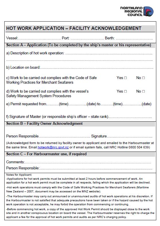 Appendix 1 - Hot Work Application Form A Hot work permits, hot work
