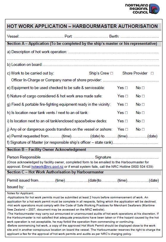 Appendix 2 - Hot Work Application Form B Hot work permits, hot work