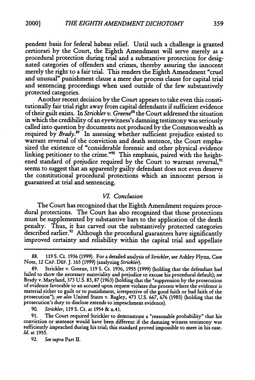 2000] THE EIGHTH AMENDMENT DICHOTOMY pendent basis for federal habeas relief.