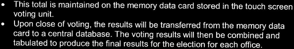 This total is maintained on the memory data card stored in the touch screen voting unit.