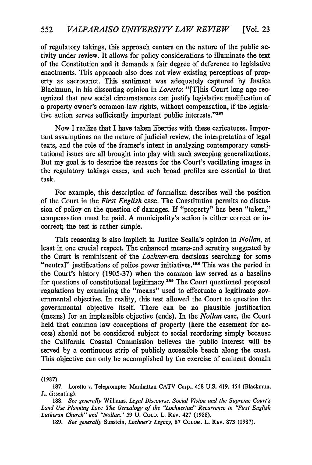 Valparaiso University Law Review, Vol. 23, No. 3 [1989], Art. 8 552 VALPARAISO UNIVERSITY LAW REVIEW [Vol.