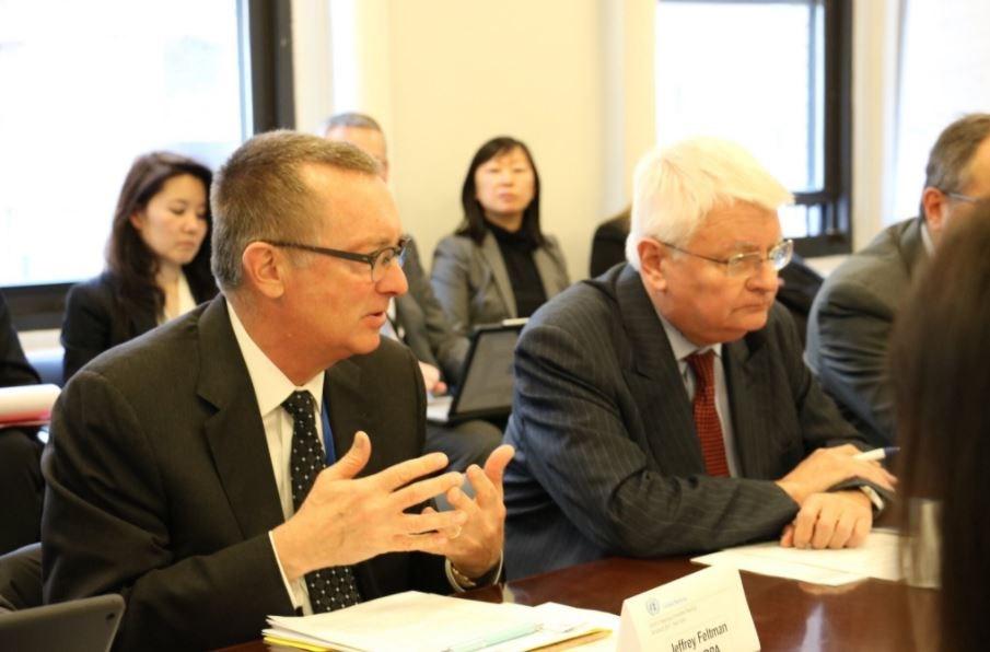 UN-EU Steering Committee on Crisis Management USG for Political Affairs Jeffrey Feltman (left) and the then USG for peacekeeping operations Hervé Ladsous (right) at the UN-EU Steering Committee on