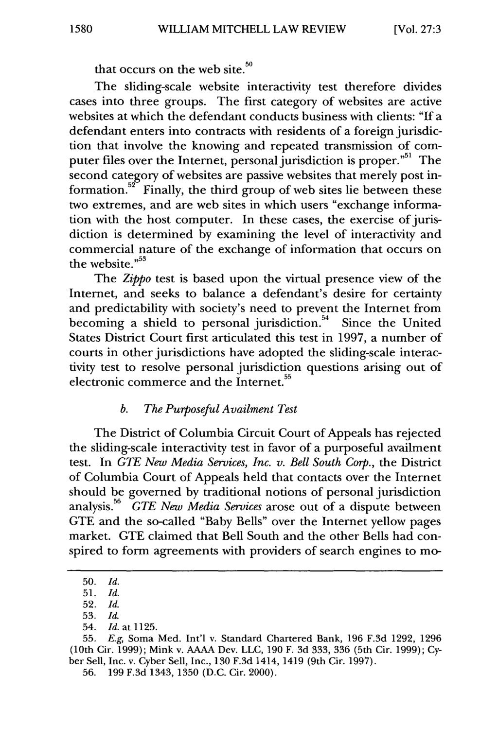 1580 William WILLIAM Mitchell Law MITCHELL Review, Vol. 27, LAW Iss. 3 [2001], REVIEW Art. 13 [Vol. 27:3 that occurs on the web site.