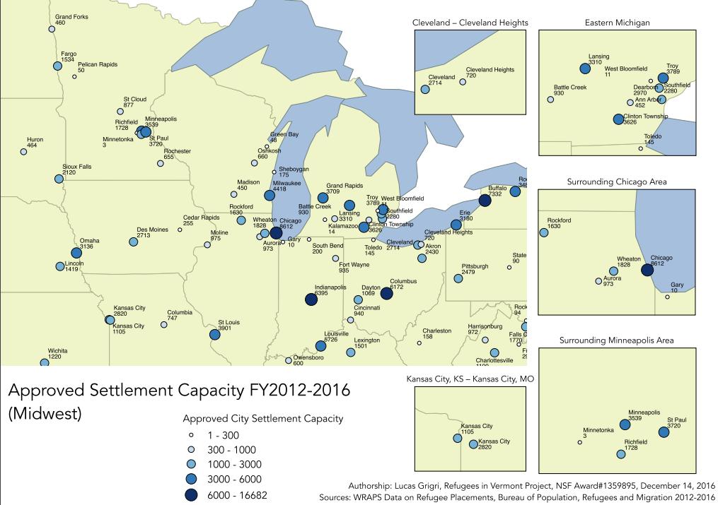 Approved Settlement Capacity by City FY2012-2016 Figure 4.1 Figure 4.1 shows the approved settlement capacity of each city over the fiscal years 2012-2016.