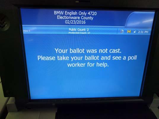 OVERVOTED BALLOT The DS-200 will display a message to the voter on the screen such as You filled in too many ovals in 1