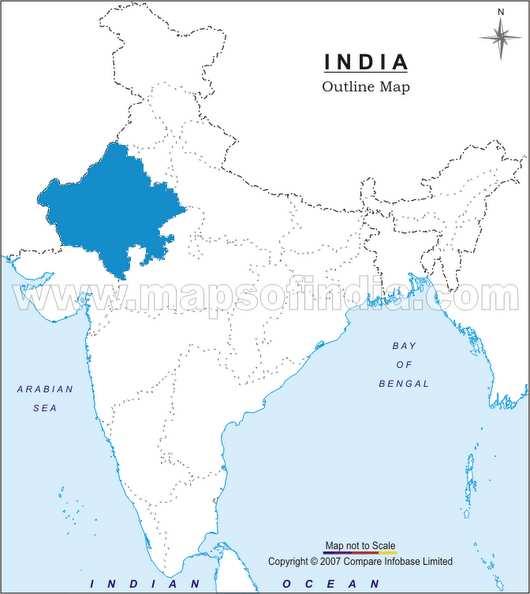 Below are three maps 1. Political map of India highlighting Rajasthan 2.