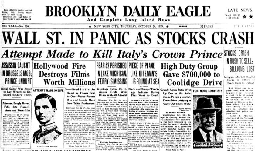 29, 1929 (Black Tuesday) the stock market crashed