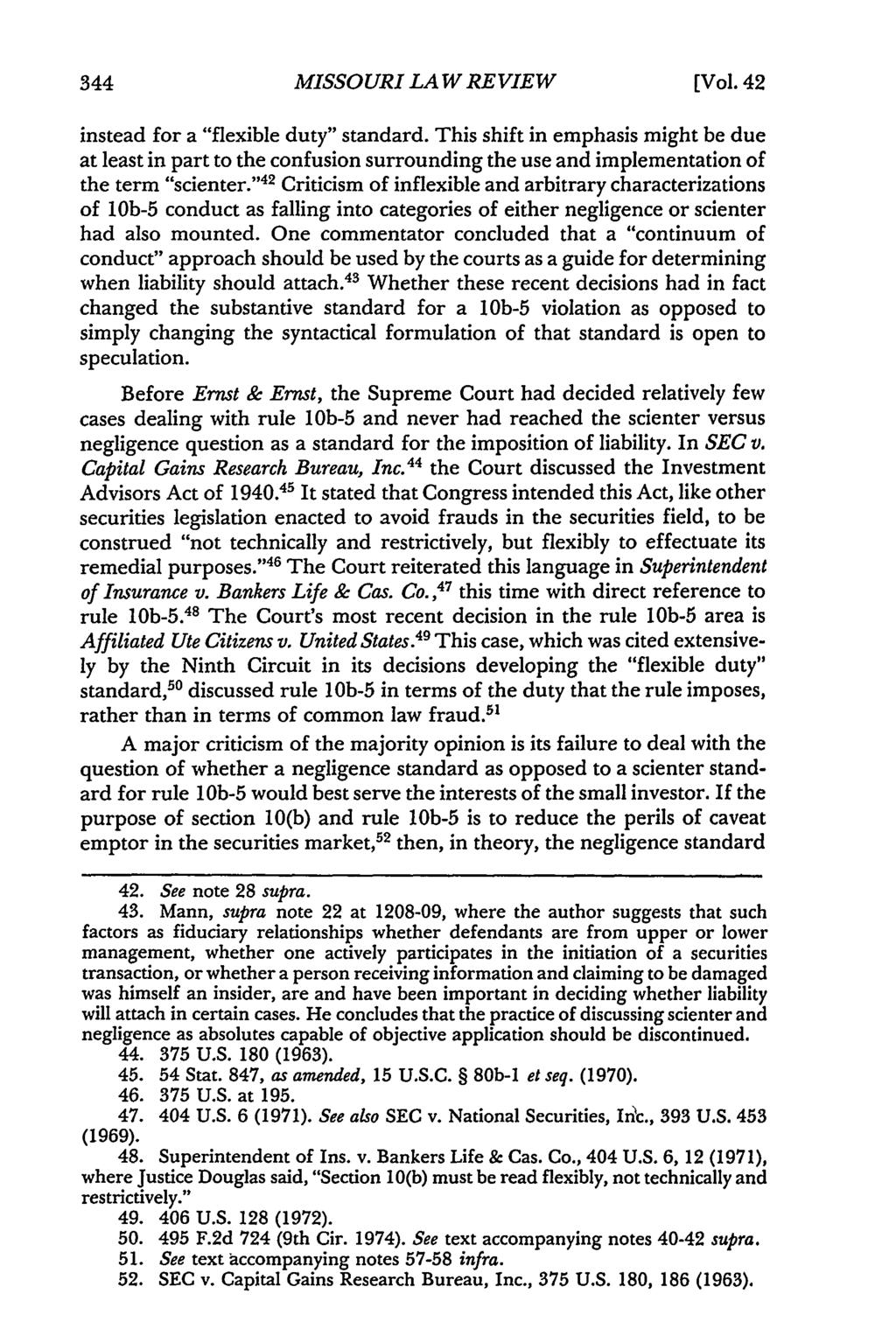 Missouri Law Review, Vol. 42, Iss. 2 [1977], Art. 11 MISSOURI LAW REVIEW [Vol. 42 instead for a "flexible duty" standard.