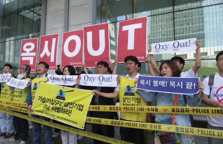 Photo: Protest against Reckitt Benckiser,in South Korea OXY: HUMIDIFIER STERILISER DISASTER IN SOUTH KOREA Between 2001 and 2011 British based multinational company Reckitt Benckiser sold 453,000