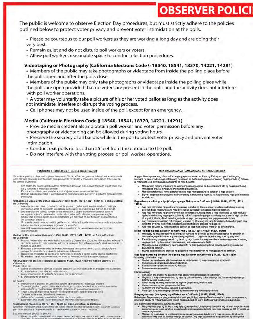 OBSERVER POLICIES AND PROCEDURES You will hang a copy of this poster in