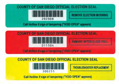 Red Bag to secure the provisional ballots at the end of Election Night Tamper Evident Seal Two Tamper
