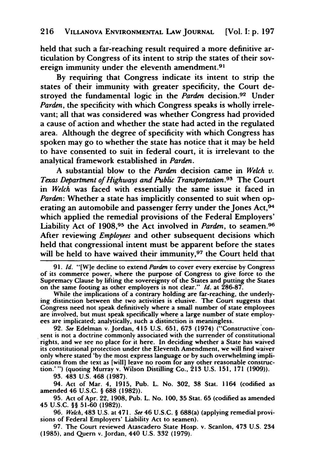 Villanova Environmental Law Journal, Vol. 1, Iss. 1 [1991], Art. 6 216 VILLANOVA ENVIRONMENTAL LAW JOURNAL [Vol. I: p.