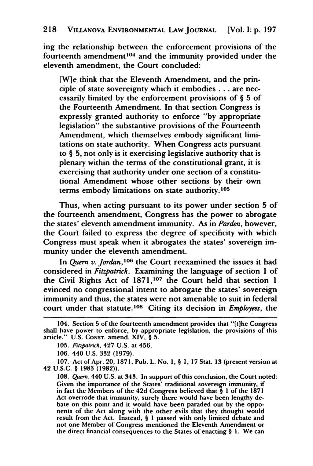 Villanova Environmental Law Journal, Vol. 1, Iss. 1 [1991], Art. 6 218 VILLANOVA ENVIRONMENTAL LAW JOURNAL [Vol. I: p.