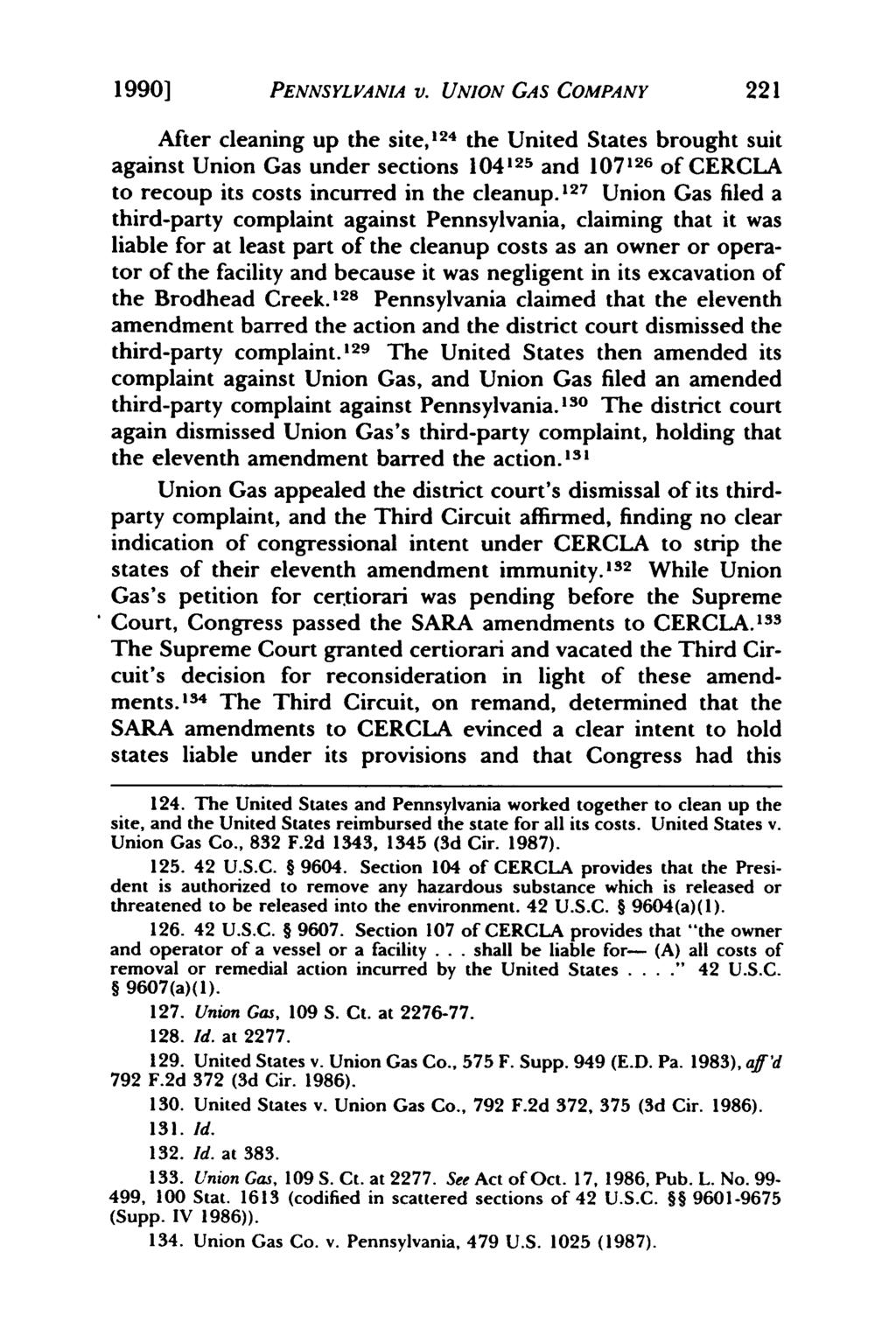 Toland: Pennsylvania v. Union Gas Company: A Private Cause of Action agai 1990] PENNSYLVANIA V.