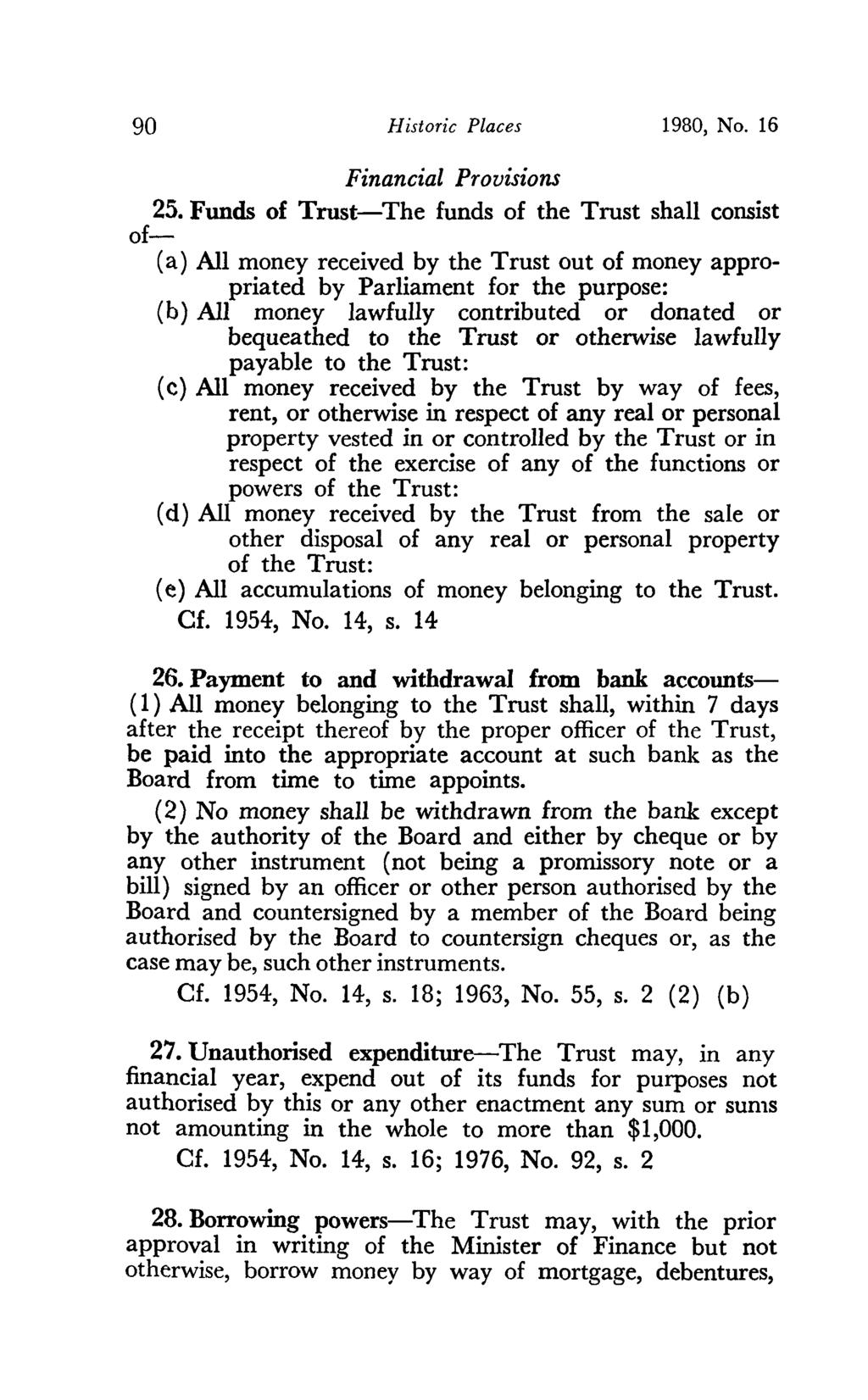 90 Historic Places 1980, No. 16 Financial Provisions 25.