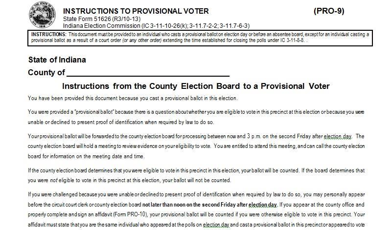 Provisional Ballots The voter then receives the PRO-9