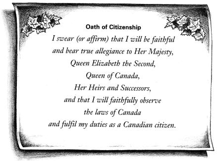 Handout 2: Becoming a Citizen (continued) 5. After this short speech, the clerk tells all to stand and raise their right hand to take the Oath of Citizenship.