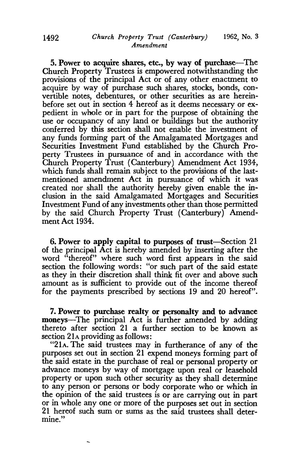 1492 Church Property Trust (Canterbury) 1962, No. 3 5. Power to acquire shares, etc.