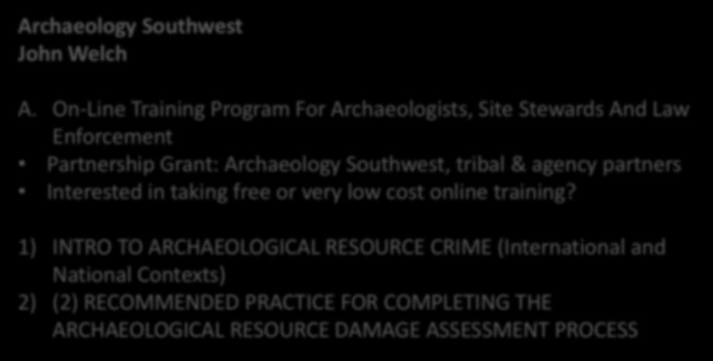 Archaeology Southwest John Welch A.