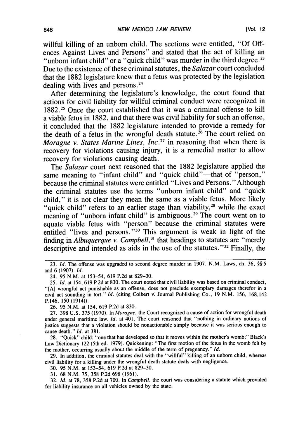 NEW MEXICO LAW REVIEW (Vol. 12 willful killing of an unborn child.