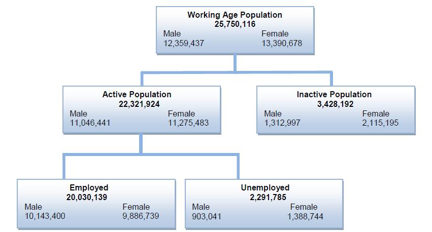 2. Working population and labour force participation Working age population Figure 1 below, taken from the ILFS 2014, sums up gender disaggregation in the working and non-working population in