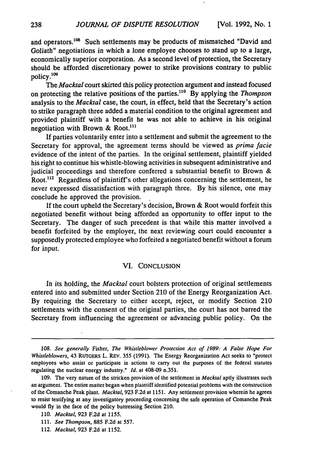 Journal of Dispute Resolution, Vol. 1992, Iss. 1 [1992], Art. 13 JOURNAL OF DISPUTE RESOLUTION [Vol. 1992, No. 1 and operators.