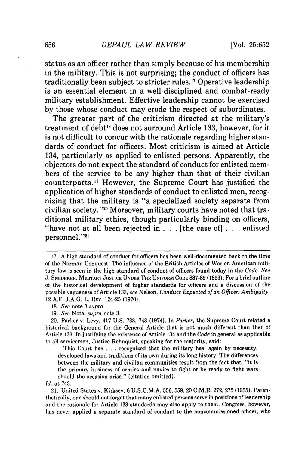 DEPAUL LAW REVIEW [Vol. 25:652 status as an officer rather than simply because of his membership in the military.