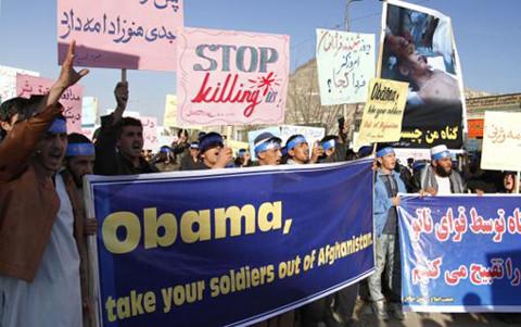 protested Stop When killing U.S./NATO in Us! the street and bombings Leave showing Afghanistan!