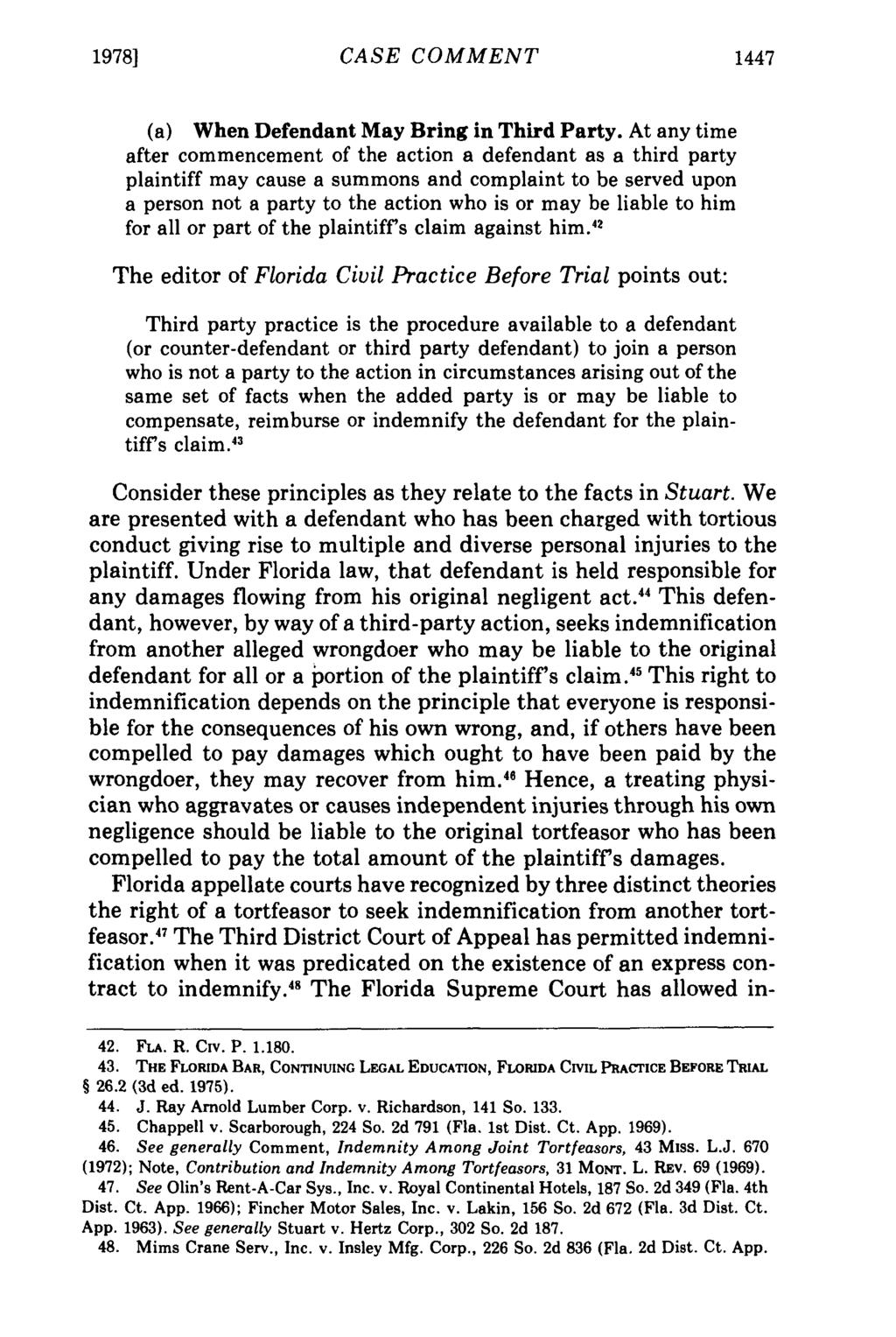 1978] CASE COMMENT 1447 (a) When Defendant May Bring in Third Party.