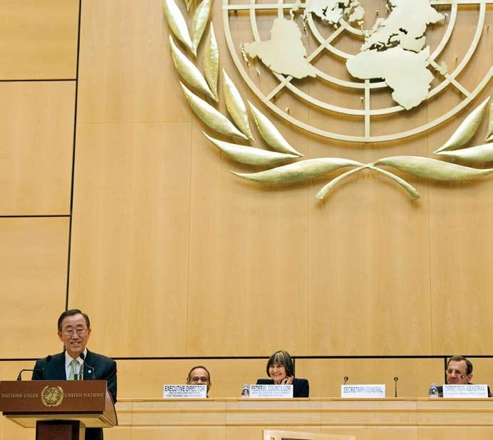 Secretary-General Ban Ki-moon speaks at the inauguration of the Geneva Lecture Series on 29 April 2008.