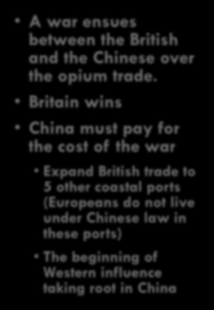 A war ensues between the British and the Chinese over the opium trade.