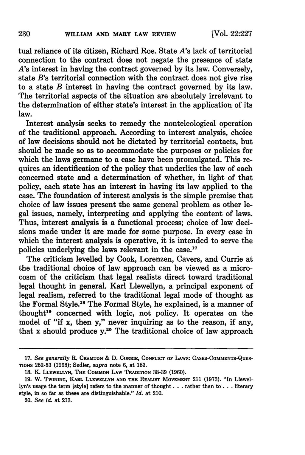 230 WILLIAM AND MARY LAW REVIEW [Vol. 22:227 tual reliance of its citizen, Richard Roe.