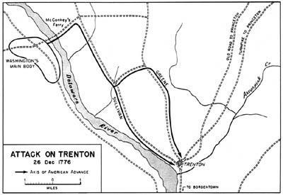 Trenton At 8:00 a.m. the colonists converged on Trenton in two columns, achieving complete surprise. After only an hour and a half of fighting, the Hessians surrendered.