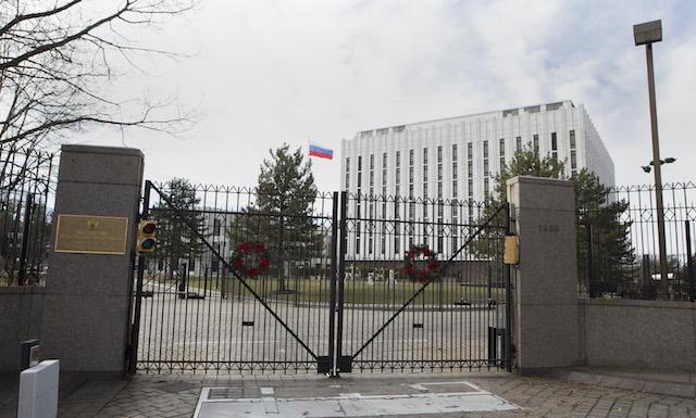 The Russian Embassy in Washington on Dec. 31, 2016. U.S. President-elect Donald Trump praised Russian President Vladimir Putin for refraining from tit-for-tat expulsions of Americans in response to U.