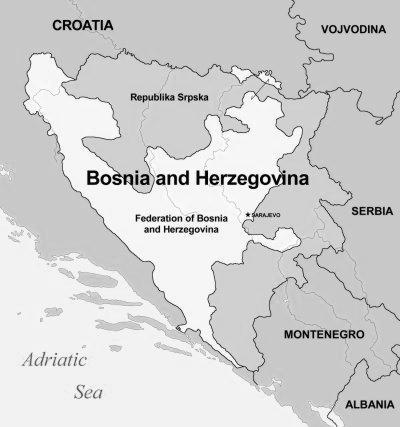 Map of Bosnia and Herzegovina highlighting areas of Bosnian-Muslim control (white) and Serb